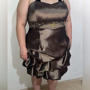 Brown Strapless Formal Midi Dress